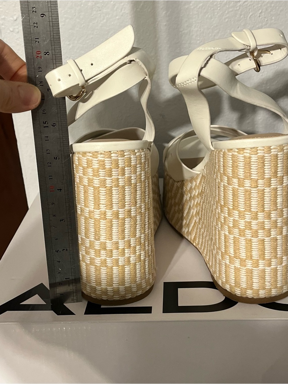ALDO Cream Woven Raffia Platform Ankle-Strap Wedges Sz 8 - Picture 3 of 9